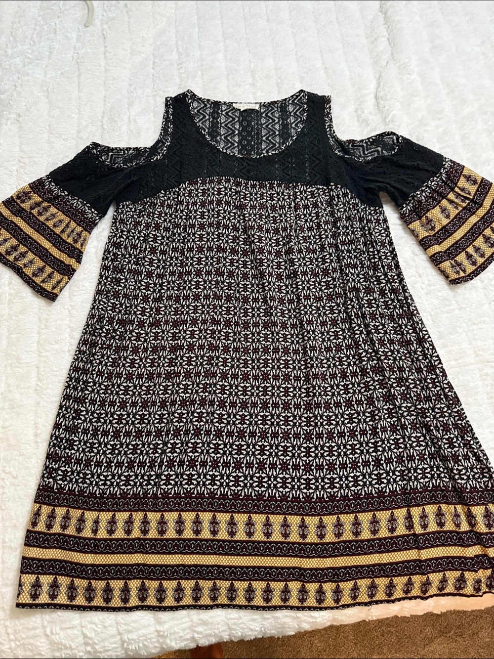 Hem & Thread Black Lace Yoke Patterned Dress